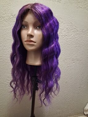 Purple Wavy 100% Human Hair Wig - Vibrant Purple Women's Hair